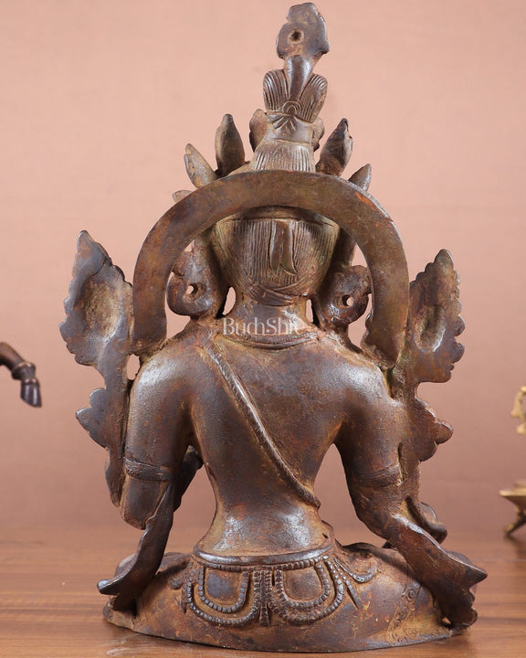 Vintage Brass Green Tara Statue – 10.5" x 7" x 6" | Exclusive Tibetan Art - Budhshiv.com