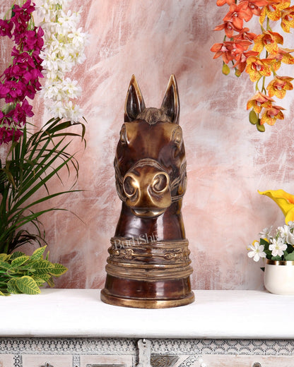 Vintage Brass Horse Head Bust Sculpture – Handcrafted Decorative Showpiece (20.5 Inches) - Budhshiv.com