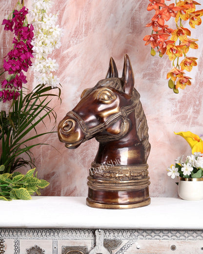 Vintage Brass Horse Head Bust Sculpture – Handcrafted Decorative Showpiece (20.5 Inches) - Budhshiv.com