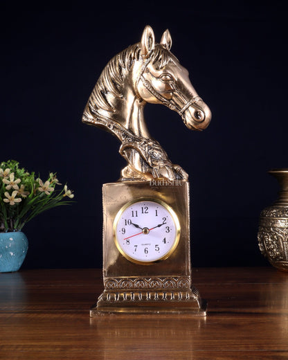 Vintage Brass Horse Head Table Clock | 11" - Budhshiv.com