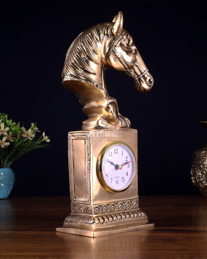 Vintage Brass Horse Head Table Clock | 11" - Budhshiv.com