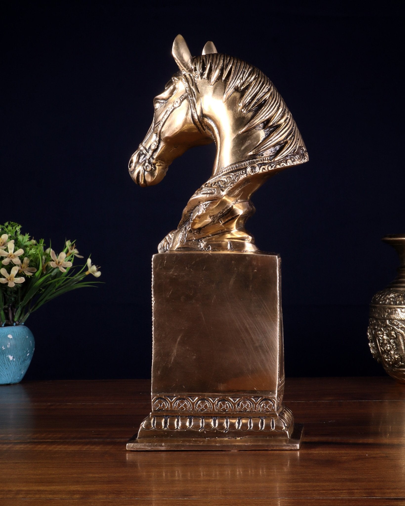 Vintage Brass Horse Head Table Clock | 11" - Budhshiv.com