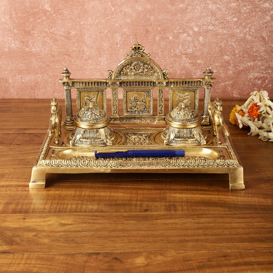 Vintage Brass Ink Pot and Pen Stand – Collector's Edition - Budhshiv.com