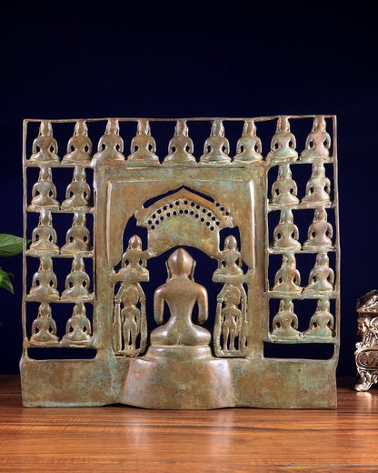 Vintage Brass Jain Tirthankaras with Mahavir Ji Sculpture – Divine Brass Idol - Budhshiv.com