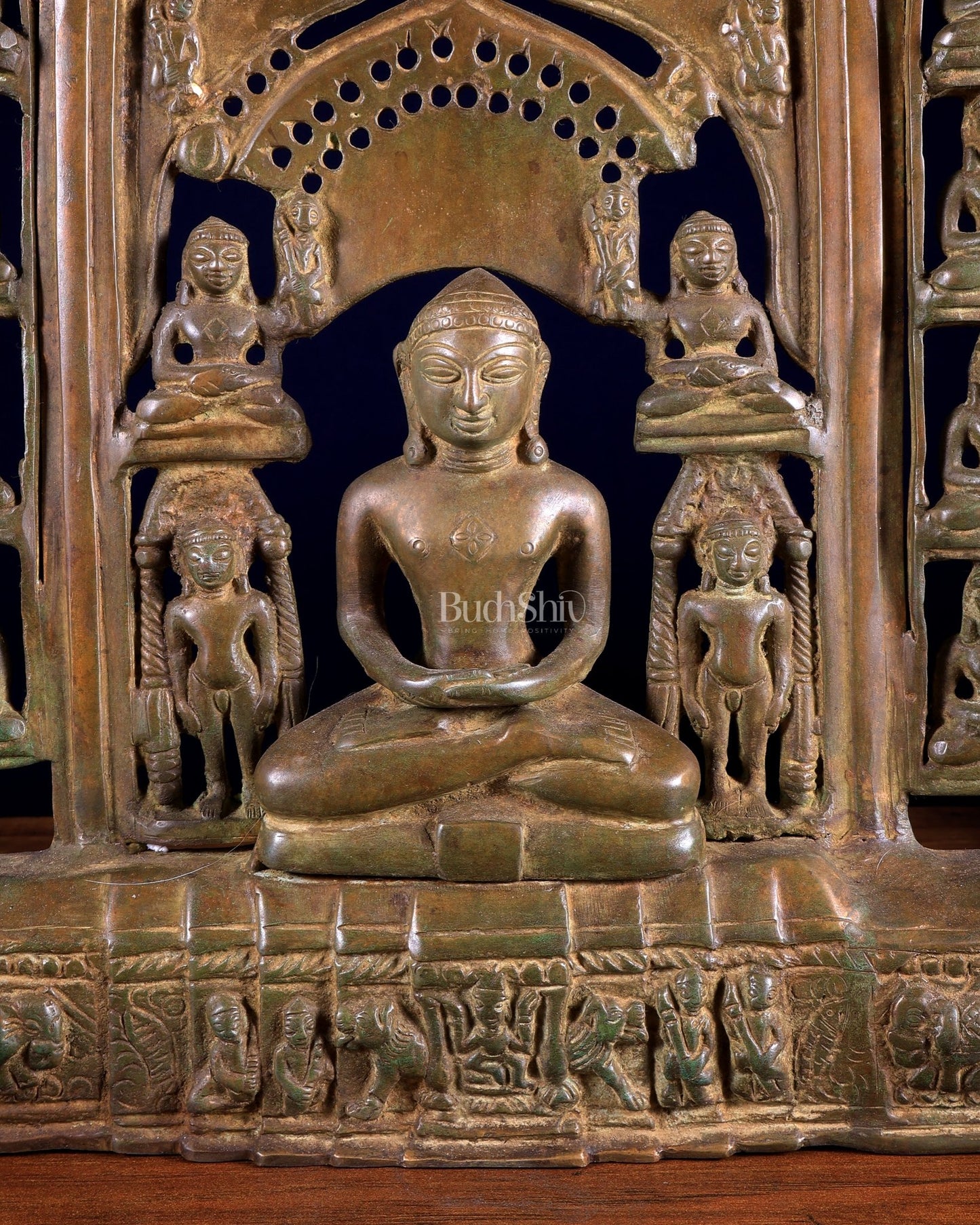 Vintage Brass Jain Tirthankaras with Mahavir Ji Sculpture – Divine Brass Idol - Budhshiv.com