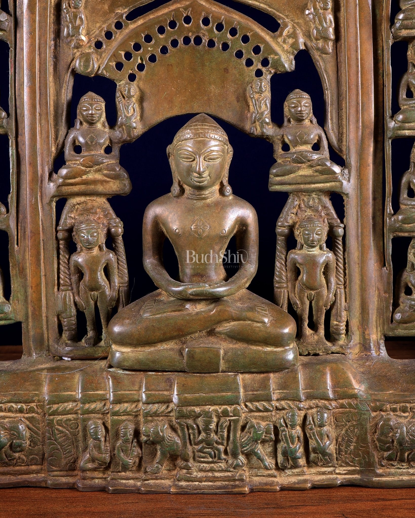Vintage Brass Jain Tirthankaras with Mahavir Ji Sculpture – Divine Brass Idol - Budhshiv.com
