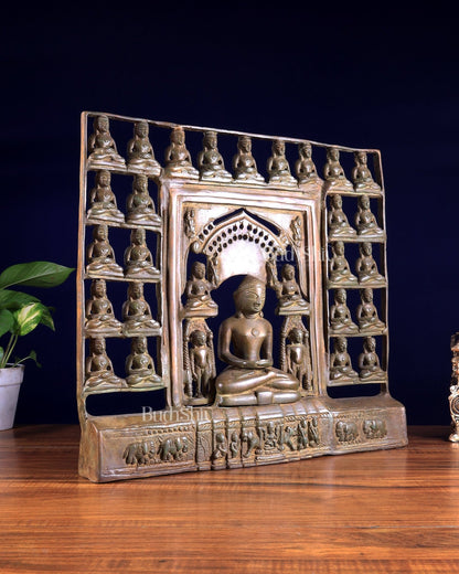 Vintage Brass Jain Tirthankaras with Mahavir Ji Sculpture – Divine Brass Idol - Budhshiv.com