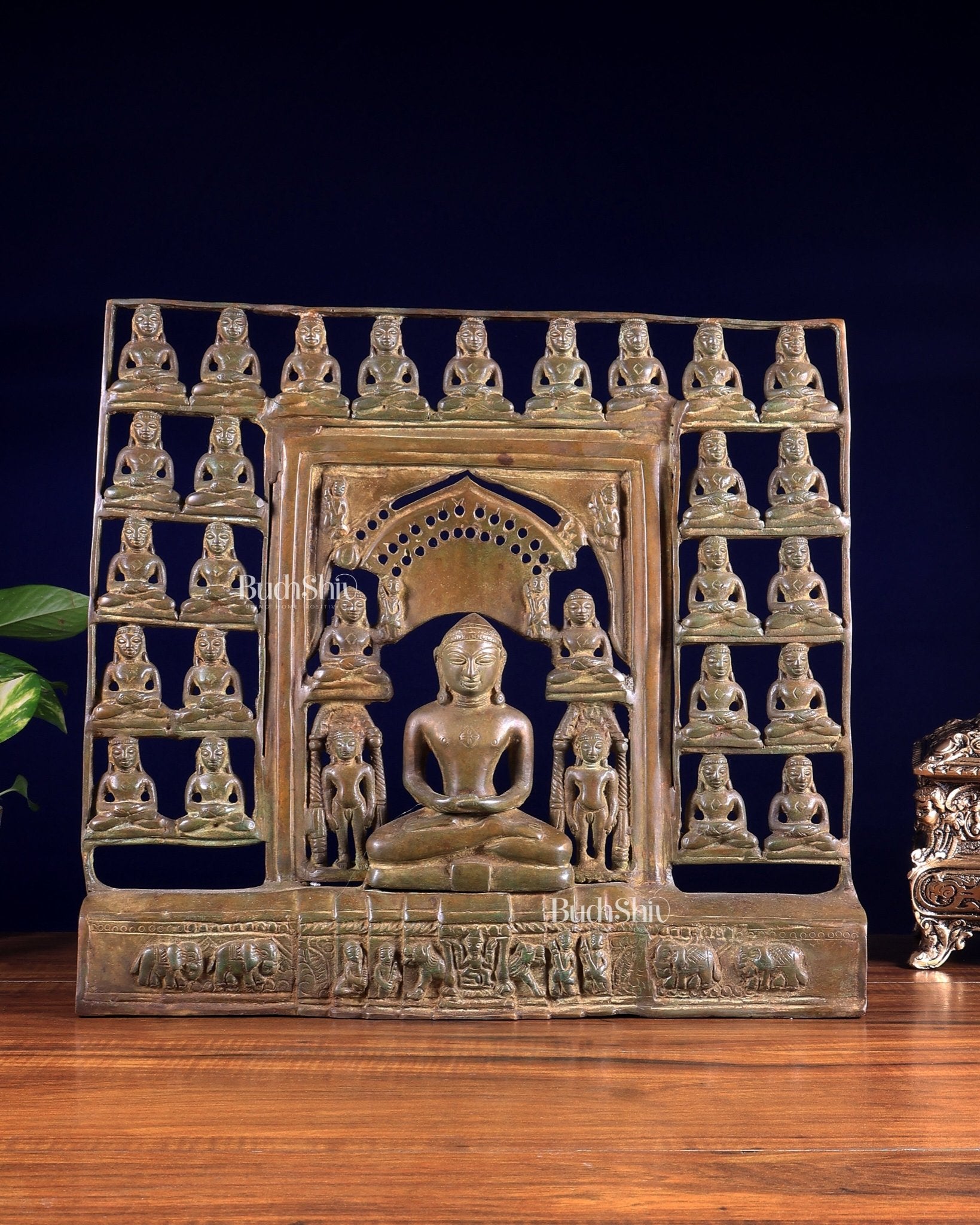 Vintage Brass Jain Tirthankaras with Mahavir Ji Sculpture – Divine Brass Idol - Budhshiv.com