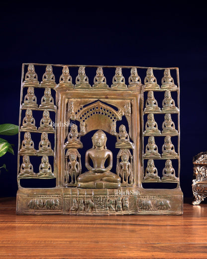 Vintage Brass Jain Tirthankaras with Mahavir Ji Sculpture – Divine Brass Idol - Budhshiv.com