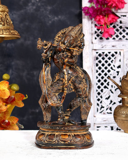 Vintage Brass Krishna Idol — Rustic Patina 11 inch - Budhshiv.com
