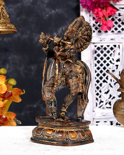 Vintage Brass Krishna Idol — Rustic Patina 11 inch - Budhshiv.com
