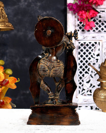 Vintage Brass Krishna Idol — Rustic Patina 11 inch - Budhshiv.com