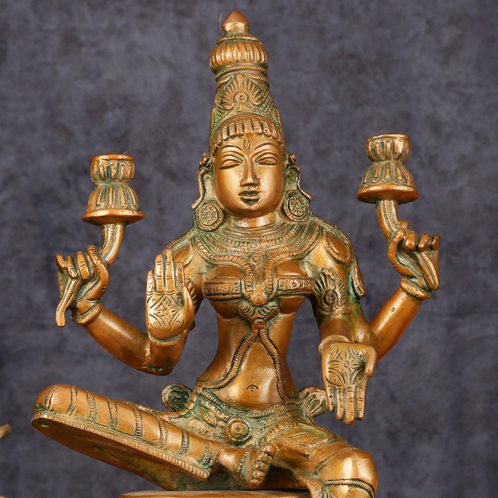 Vintage Brass Lakshmi Idol - 12" Divine Sculpture - Budhshiv.com