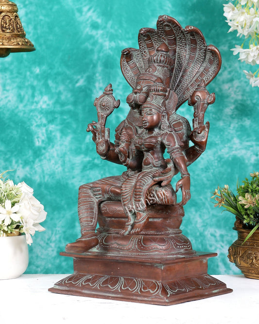 Vintage Brass Lakshmi Narasimha Swamy Statue 15" rustic patina - Budhshiv.com