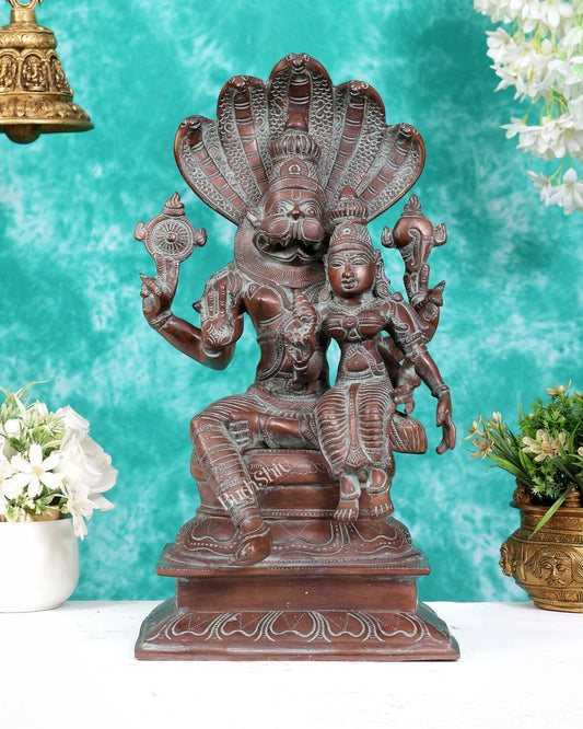 Vintage Brass Lakshmi Narasimha Swamy Statue 15" rustic patina - Budhshiv.com