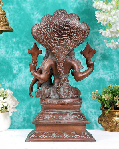 Vintage Brass Lakshmi Narasimha Swamy Statue 15" rustic patina - Budhshiv.com