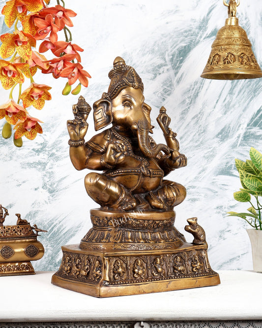 Vintage Brass Lord Ganesha Statue – Rare Collectible Heritage Sculpture (17.5 Inches) - Budhshiv.com