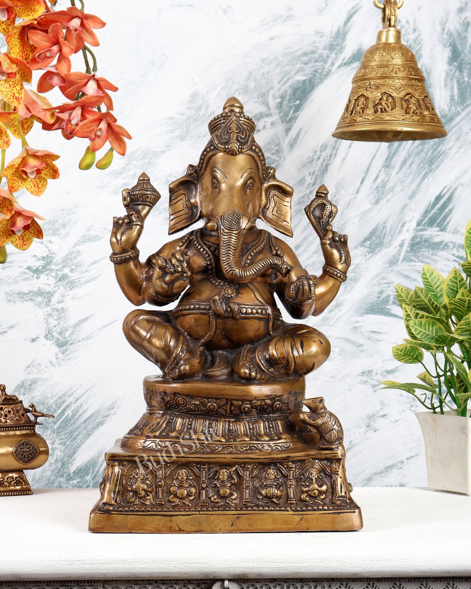 Vintage Brass Lord Ganesha Statue – Rare Collectible Heritage Sculpture (17.5 Inches) - Budhshiv.com