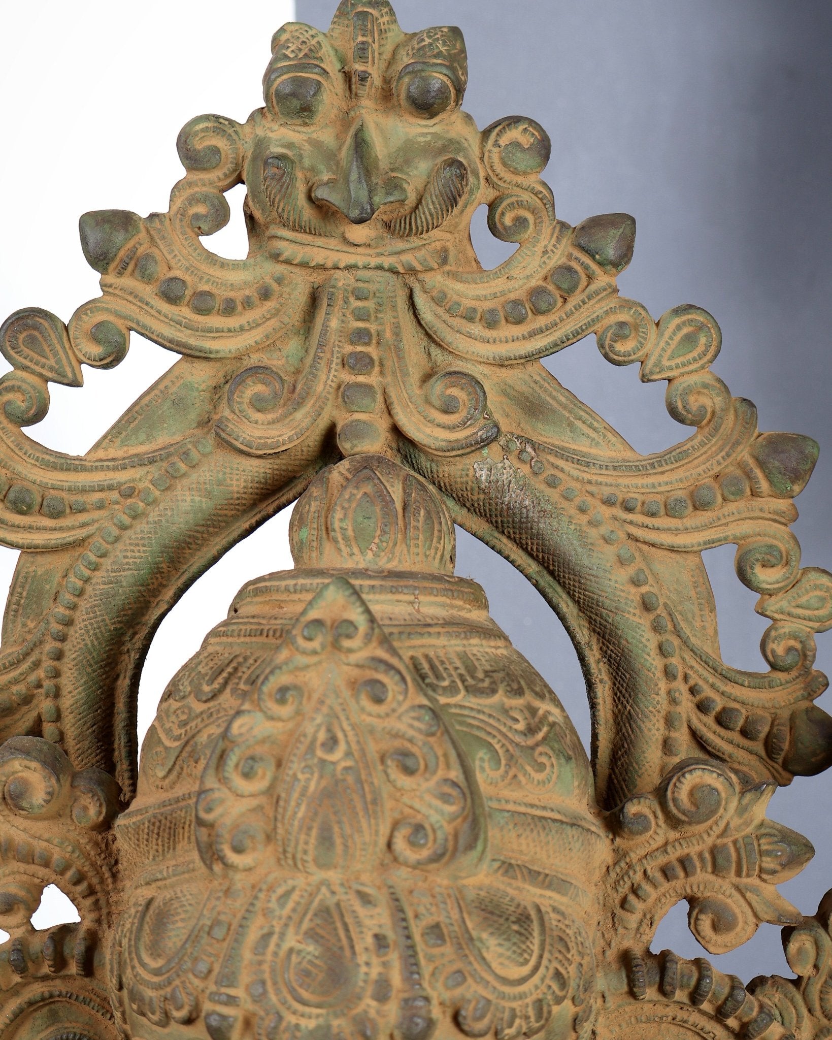 Vintage Brass Lord Ganesha Statue – Rustic Green Patina & Sand Finish Handcrafted Temple Sculpture 23.5 inch - Budhshiv.com