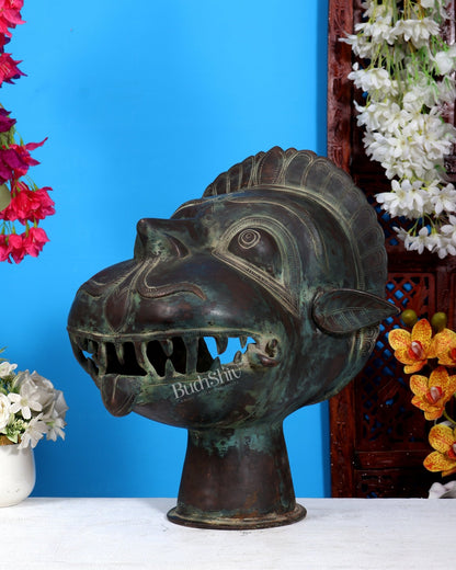 Vintage Brass Lord Hanuman Face Bust Statue | Pure Brass Bajrangbali Mukha 16 inch antique tone - Budhshiv.com