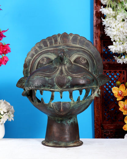 Vintage Brass Lord Hanuman Face Bust Statue | Pure Brass Bajrangbali Mukha 16 inch antique tone - Budhshiv.com