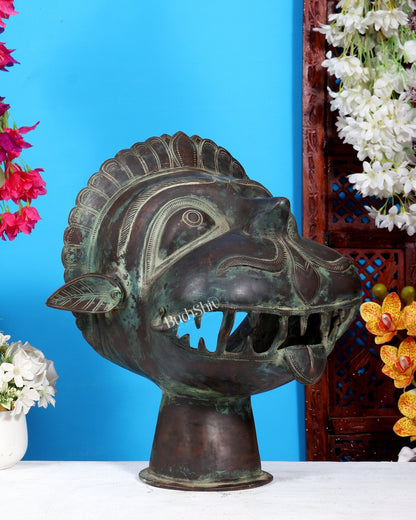 Vintage Brass Lord Hanuman Face Bust Statue | Pure Brass Bajrangbali Mukha 16 inch antique tone - Budhshiv.com