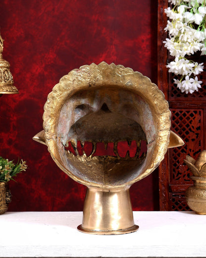 Vintage Brass Lord Hanuman Face Bust Statue | Pure Brass Bajrangbali Mukha | Grand Temple Sculpture 16 inch - Budhshiv.com