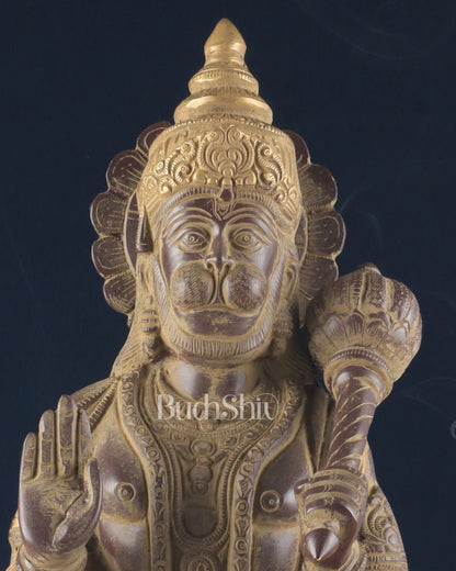 Vintage Brass Lord Hanuman Sculpture in Sand Finish – 15 Inches - Budhshiv.com