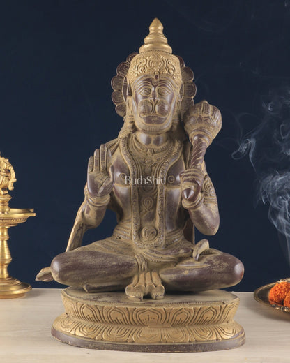 Vintage Brass Lord Hanuman Sculpture in Sand Finish – 15 Inches - Budhshiv.com