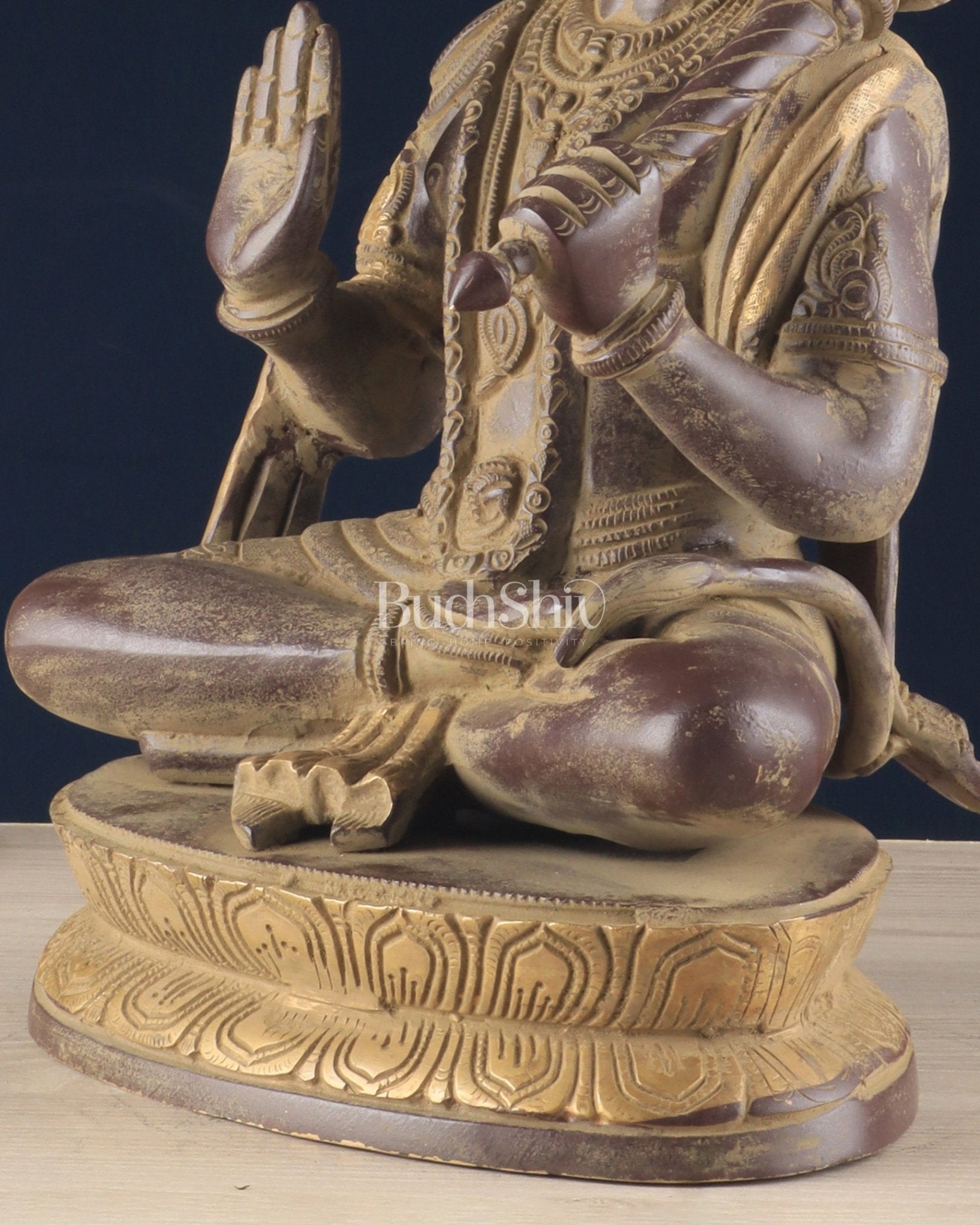 Vintage Brass Lord Hanuman Sculpture in Sand Finish – 15 Inches - Budhshiv.com