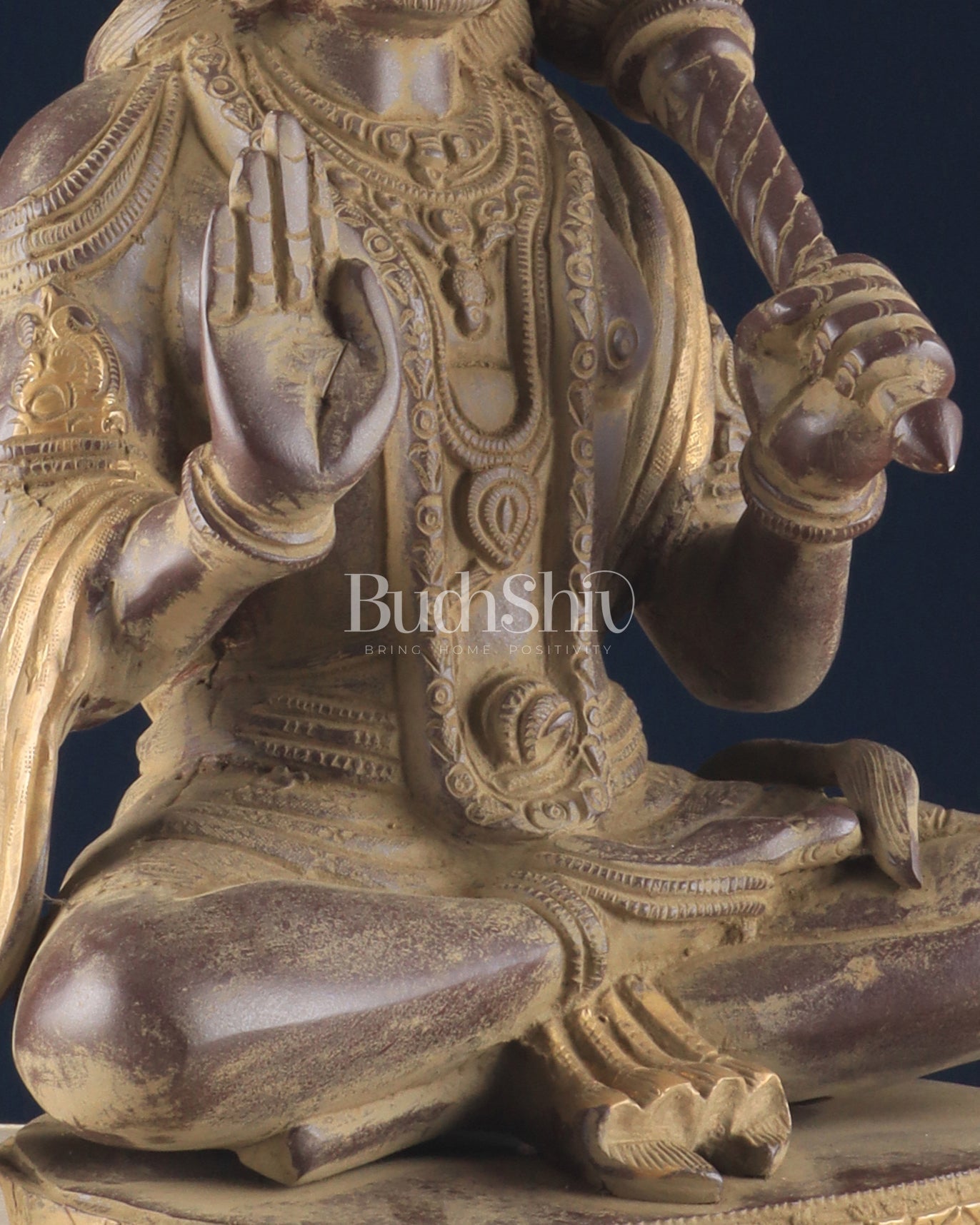 Vintage Brass Lord Hanuman Sculpture in Sand Finish – 15 Inches - Budhshiv.com