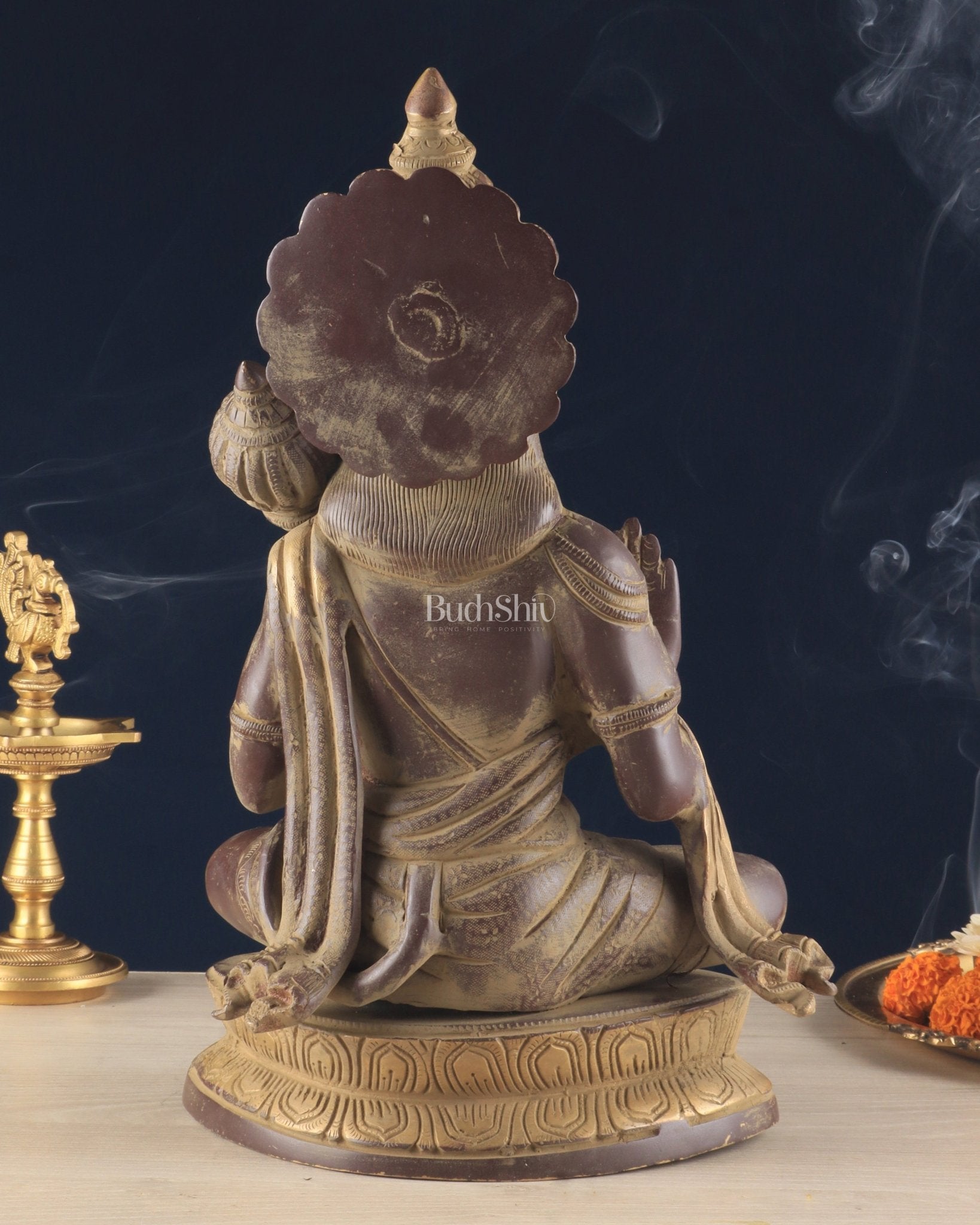 Vintage Brass Lord Hanuman Sculpture in Sand Finish – 15 Inches - Budhshiv.com