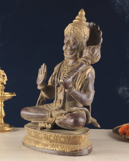 Vintage Brass Lord Hanuman Sculpture in Sand Finish – 15 Inches - Budhshiv.com