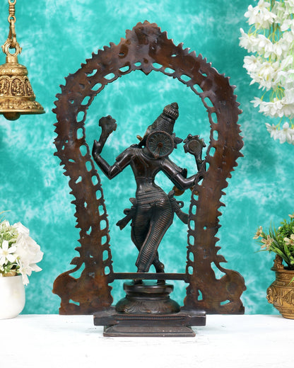 Vintage Brass Lord Krishna Statue with Prabhavali Arch – 18.5 Inch - Budhshiv.com