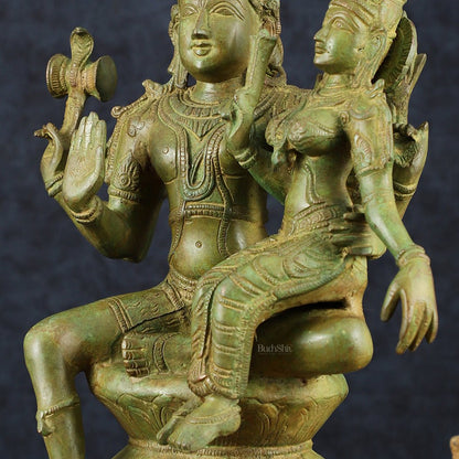 Vintage Brass Lord Shiva and Goddess Parvati Idol - 15" Height - Budhshiv.com