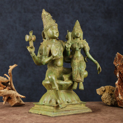 Vintage Brass Lord Shiva and Goddess Parvati Idol - 15" Height - Budhshiv.com