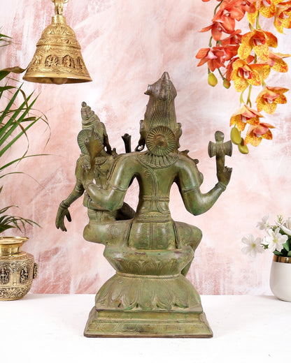 Vintage Brass Lord Shiva and Goddess Parvati Idol - 15" Height - Budhshiv.com