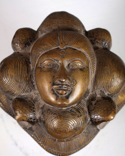 Vintage Brass Lord Shiva Four - Faced Mukhalingam with ganga 9 inch - Budhshiv.com
