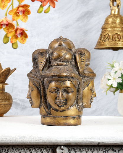Vintage Brass Lord Shiva Four - Faced Mukhalingam with ganga 9 inch - Budhshiv.com