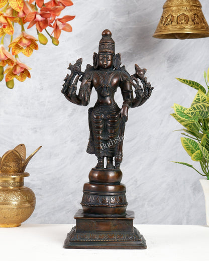 Vintage Brass Lord Vishnu Sculpture – 14 Inch Chola Inspired Masterpiece - Budhshiv.com
