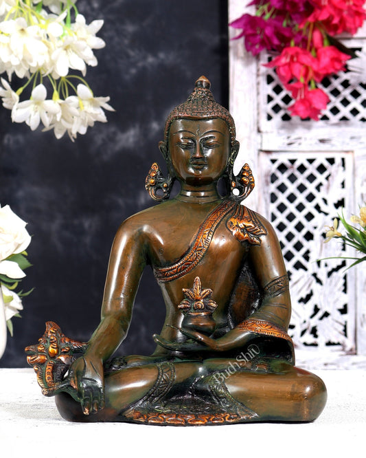 Vintage Brass Medicine Buddha (Healing Buddha) — Nepalese Bronze Tone 9 inch - Budhshiv.com