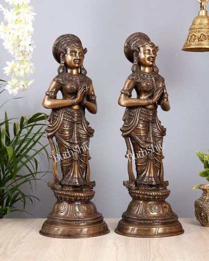 Vintage Brass Namaste Welcome Ladies – Pair 22 inch - Budhshiv.com