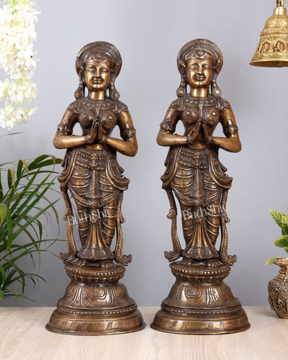 Vintage Brass Namaste Welcome Ladies – Pair 22 inch - Budhshiv.com