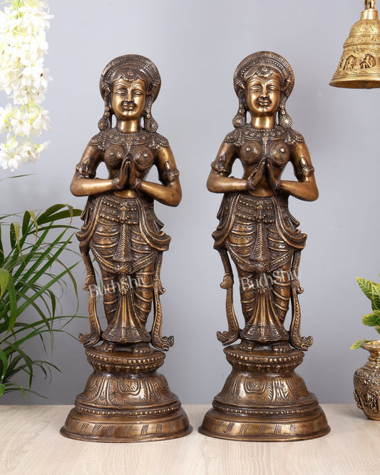 Vintage Brass Namaste Welcome Ladies – Pair 22 inch - Budhshiv.com