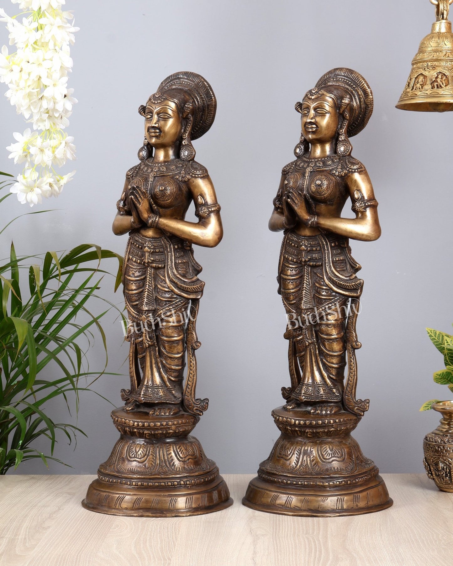 Vintage Brass Namaste Welcome Ladies – Pair 22 inch - Budhshiv.com