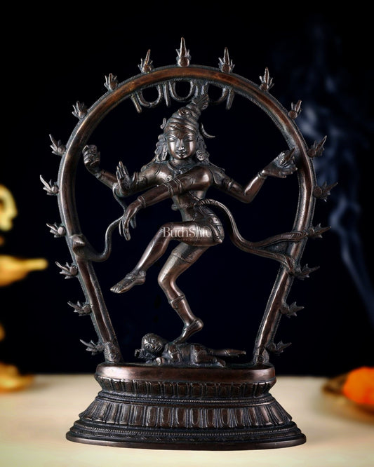 Vintage Brass Nataraja Dancing Shiva Idol with Oval Arch - 12.5" - Budhshiv.com