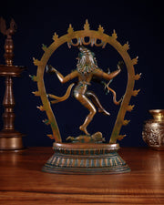 Vintage Brass Nataraja Dancing Shiva Idol with Oval Arch - 12.5" - Budhshiv.com