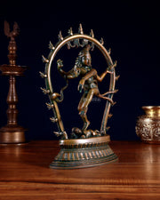 Vintage Brass Nataraja Dancing Shiva Idol with Oval Arch - 12.5" - Budhshiv.com
