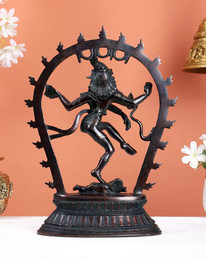 Vintage Brass Nataraja Dancing Shiva Idol with Oval Arch - 12.5" - Budhshiv.com
