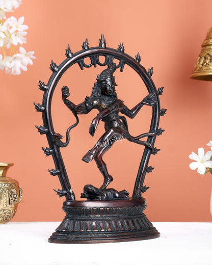 Vintage Brass Nataraja Dancing Shiva Idol with Oval Arch - 12.5" - Budhshiv.com